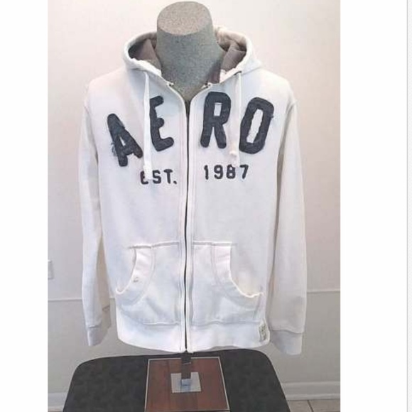 Aeropostale Other - Aeropostale White Hoodie Sweatshirt Distressed LG